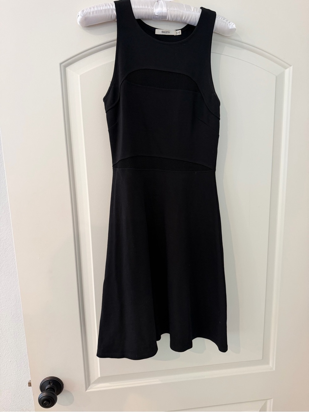 Bailey 44 Black Sleeveless Mesh-Accent Mini Dress